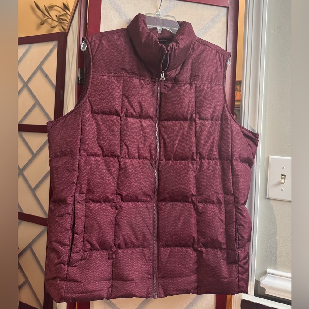 Lands' End Down Puffer Vest Jacket Women's Size:L Zip-Up Red wine color